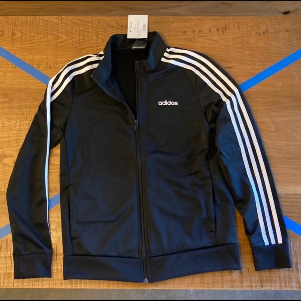 Black white adidas track suit zipper jacket